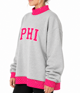 เสื้อสเวตเตอร์คอกลมลายจุดสีชมพูสำหรับผู้หญิง พิมพ์ลายตัวอักษร PHI ทรงปกติ ใส่สบายในฤดูใบไม้ร่วง ผลิตจากผ้าฝ้ายผสมแบบถัก - Product Image 3