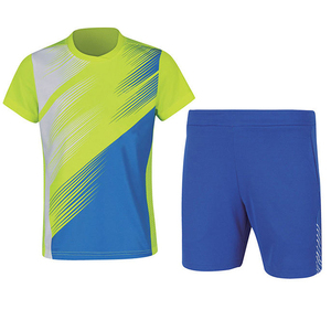 Conjunto Deportivo Unisex Verde Lima y Azul para Tenis, Cuello Redondo, Manga Corta, Absorbe la Humedad, Transpirable, Secado Rápido, Poliéster, Verano - Product Image 1