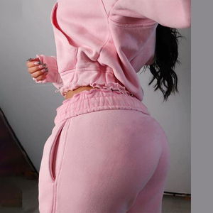 Custom <b>Women's</b> Winter Sweatpants Jogging Hoodie Lounge Wear Set High Quality Zipper Hooded Two Piece Heavy Polyester/Cotton - Product Image 3
