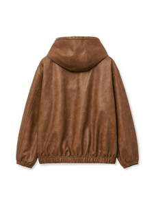 Blouson à capuche en cuir marron pour homme, style classique, multi-poches, élégant, streetwear, vêtement d'extérieur, choix de marque personnalisée, collection 2026 - Product Image 3