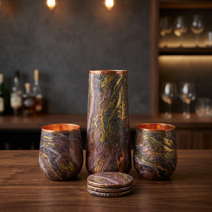 Ensemble de bouteilles d'eau en cuivre à motif vague marbrée avec gobelets assortis, vaisselle réutilisable pour la cuisine, la salle à manger, le bureau, les voyages, cadeau - Product Image 6