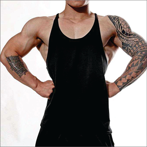 Débardeur stringer 100 % coton pour homme, personnalisé, pour la musculation, avec logo frontal, en tissu tricoté, imprimé par décharge, beige - Product Image 4