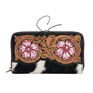 Elegant <b>Tooled</b> <b>Leather</b> Hairon Hide Clutch Zippered Wallet Pink Floro Handcrafted Cowgirl Evening Clutches Customised <b>Leather</b> Bag - Product Image 1