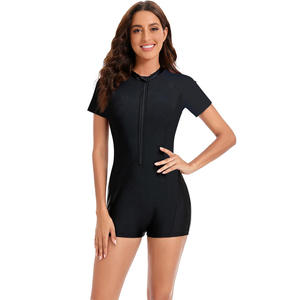 Maillot de bain une pièce professionnel pour femmes, à manches courtes, avec fermeture éclair sur le devant, pour les sports nautiques et l'entraînement - Product Image 1