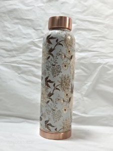 Bouteille d'eau de luxe en cuivre pur à imprimé floral 1000 ml, artisanale, pour la santé ayurvédique, anti-fuite, pour le yoga, la gym et le bien-être - Product Image 3