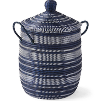 Panier de rangement rond de luxe personnalisé en jonc de mer, écologique et durable, avec couvercle, fait main, tressé, pour placard, jouets, linge sale