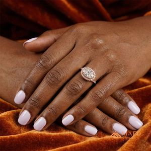 14K Rose Gold Plated Silver Oval Cut Halo Engagement <b>Ring</b> Twisted Wedding Band Luxury Bridal Jewelry Gift for Anniversary Party - Product Image 5