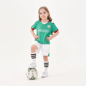 Mexico Youth Soccer Jersey Set Green V-Neck Short Sleeve Breathable Mesh Football Kit with <b>White</b> Shorts for kids, adults - Product Image 4