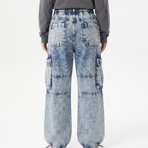 Pantalon oversize délavé à l'acide pour femme, coupe ample, style streetwear décontracté, avec empiècements étoiles, cordon de serrage, longueur intégrale, mode moderne - Product Image 5