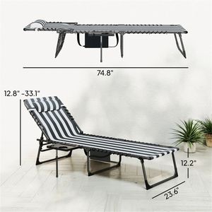 Chaise longue d'extérieur bleue et blanche pour bronzer et profiter du jardin - Product Image 6