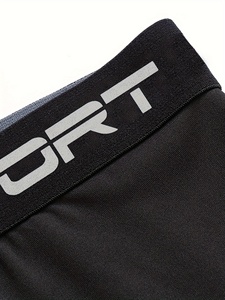 Leggings de compression noirs pour hommes, couleur unie, taille élastique, en Spandex et Nylon, vêtements de sport, longueur genou - Product Image 4