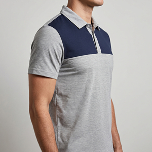 Polo Personalizado para Hombre con Bloques de Color en el Pecho, Gris Jaspeado, Algodón Piqué Transpirable, Manga Corta, para Golf, Verano - Product Image 3