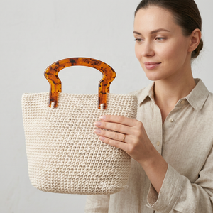 Poignée personnalisée en acrylique et résine écologiques, faite à la main, pour sac fourre-tout tissé, couleur écaille de tortue, accessoire de mode - Product Image 1