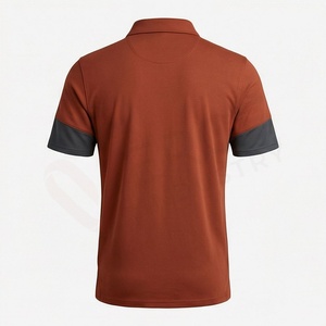 Polo à manches courtes pour homme, couleur rouille, à blocs de couleur, tricoté, décontracté, design uni, coupe classique, boutons sur le devant - Product Image 2