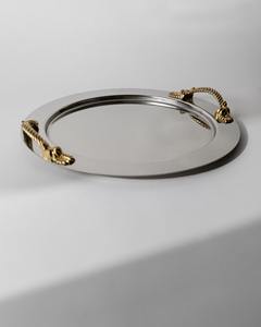 Elegante Bandeja Redonda de Metal para Servir con Asas de Diseño Doradas, Ideal para Servir Té y Café, Cenas en Casa y Fiestas - Product Image 2