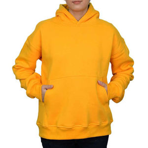 Sudadera con Capucha para Mujer, Color Amarillo Sólido, Felpa de Algodón, Corte Regular, para Otoño, con Bolsillos - Product Image 1