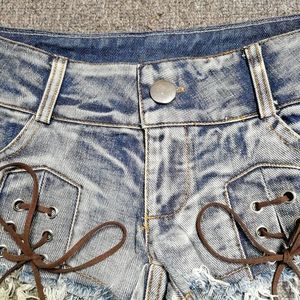 Sexy <b>Low</b>-<b>rise</b> Lace Up Denim <b>Shorts</b> Women's Summer New Personalized Straps Hip-wrapped Super <b>Shorts</b> Jeans Women's <b>Shorts</b> - Product Image 3