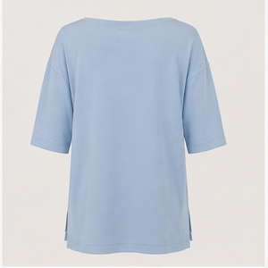 Womens Powder <b>Blue</b> Boat Neck Elbow Sleeve Relaxed <b>Tunic</b> Fit T Shirt WTS-0116 - Product Image 2