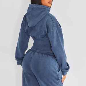 Conjunto de Sudadera Corta con Capucha y Pantalones de Chándal de Dos Piezas para Mujer, Venta al por Mayor 2026, Personalizado, de Forro Polar, Oversize, Estilo Pullover - Product Image 2
