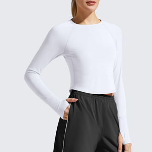 Camiseta de yoga para mujer, talla grande, color liso, fácil de lavar, ropa de entrenamiento para gimnasio, manga larga, camiseta de yoga para fitness. - Product Image 6