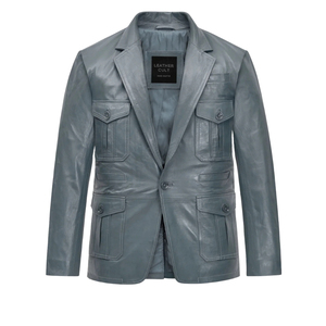 Chaqueta de Cuero Gris para Hombre, Estilo Casual Elegante, Cierre de un Solo Botón, Marca Leather Cult - Product Image 1