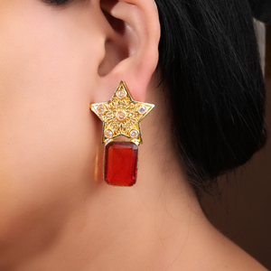 Pendientes de Estrella Étnicos de Latón Oxidado Plateado con Engaste de Bisel de Rubí para Mujer, Regalo de Boda - Product Image 5