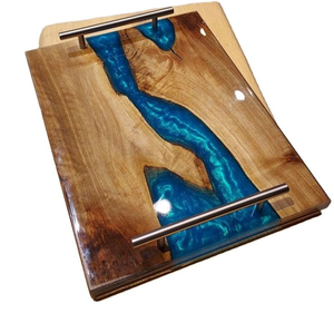 Plateau de service en bois avec logo personnalisé en résine époxy pour la maison, l'hôtel, le restaurant - Vaisselle en bois durable pour la table, utilisation sur le bureau, style classique, durable - Product Image 4