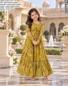 Mädchen Digital Bedrucktes Blumenmuster Airtex Chinon Salwar Kameez Bodenlanger Ethnischer Anzug - Product Image 3