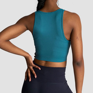 Débardeur de sport femme haute élasticité, nouvelle collection 2026, coupe courte, col en V profond, pour l'été et les activités de plein air, avec compression côtelée au bas - Product Image 2