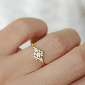 Moissanite Floral Cluster <b>Ring</b> <b>925</b> Sterling <b>Silver</b> Gold Plated Engagement <b>Ring</b> Elegant Women Jewelry - Product Image 4