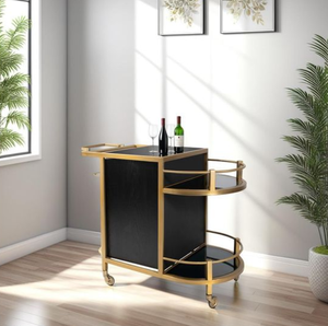 Carrito de Bar Metálico Moderno con Ruedas, Carrito de Servicio de Bebidas con 2 Estantes Redondos para Hotel o Sala de Estar - Product Image 6