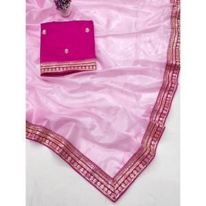 ชุดส่าหรีสีชมพูสำหรับเด็กพร้อมด้วยเสื้อที่ไม่มีการเย็บปักลายลูกไม้ชุดเสื้อผ้าแบบไม่มีตะเข็บ - Product Image 2