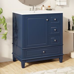 Mobile da Bagno Blu da 30 Pollici con Lavabo, Una Porta e Ripiano, Tre Cassetti con Chiusura Ammortizzata - Product Image 6