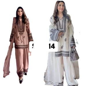 Vestidos Modernos de Diseñador en Seda Natural con Estampado en Relieve y Dupatta, Nuevo Diseño FATEMA FASHION para Bodas, Todas las Temporadas, Secado Rápido - Product Image 1