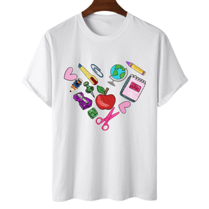 T-shirt décontracté pour femme, été, rentrée scolaire, enseignement, petits êtres, 100 % coton, respirant, col rond, style patchwork - Product Image 4