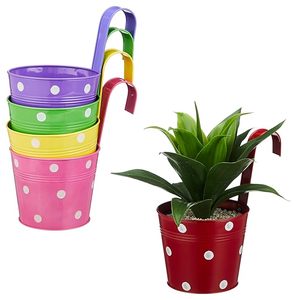 Jardinera Redonda con Puntos para Barandilla de Balcón Multicolor |   Macetas Metálicas con Barandilla de Puntos para Balcón y Jardinería en Casa - Product Image 1