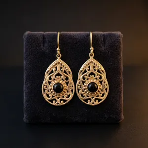 Pendientes de Latón con Ónix Negro, Hechos a Mano, con Piedras Preciosas, Estilo Vintage Boho, Joyería al por Mayor, Accesorios de Moda - Product Image 4