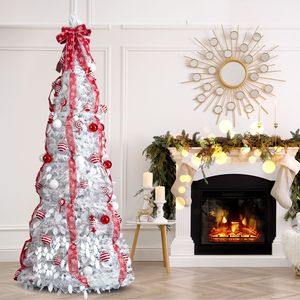 Albero di Natale Pre-Illuminato da 2,1 m con 170 Luci Calde e Decorazioni Rosse - Albero Artificiale Pop-up per Casa o Ufficio - Product Image 6