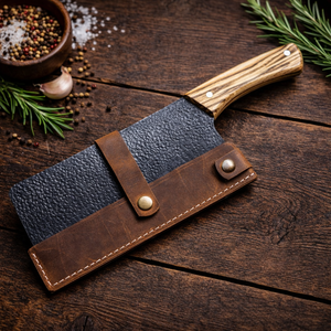 Couteau de bûcheron forgé à la main SAZ ENTERPRISES, acier carbone, couteau de chef avec étui en cuir, manche en bois, couteau de cuisine pour le camping - Product Image 6