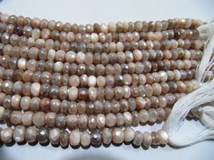 Perles facettées rondes en pierre de lune pêche naturelle, 7-8 mm, brin de 8 pouces de long - Product Image 4
