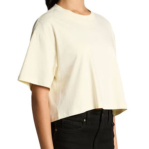 T-shirt court pour femme, couleur unie, manches courtes, col rond, en maille côtelée extensible, décontracté pour le quotidien - Product Image 5