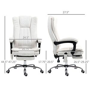 White Reclining Computer Chair with Adjustable Height and <b>Footrest</b> Executive Office Chair with 6-Point Massage Heat Features - Product Image 3