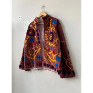 Stylish Velvet Suzani Handmade Embroidered Knitted Cotton Boho Luxury Ethnic Varsity <b>Jacket</b> Statement Wear Gift for Her - Product Image 2