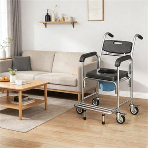 Silla de Ducha y Transporte con Ruedas Negra, Asiento de Inodoro con Función de Desplazamiento, Equipo de Seguridad para Baño - Product Image 1