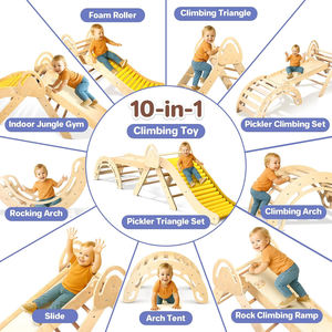 Structure d'escalade pliable en bois pour tout-petits, 10 en 1, pour l'intérieur et l'extérieur, <span class=keywords><strong>mini</strong></span> aire de jeux, triangle Pikler pour enfants - Product Image 2