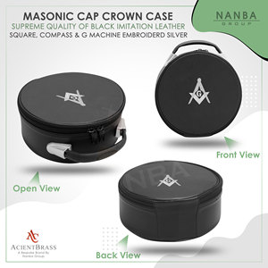 Estuche para Gorra Masónica, Negro, Imitación Cuero, Bordado a Mano Blanco, Escuadra y Compás (G) - Product Image 4