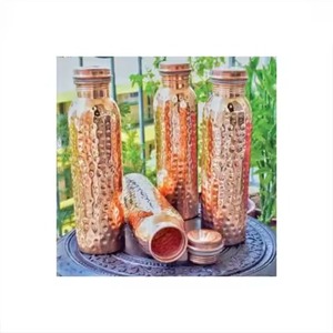 Bouteille d'eau en cuivre pur à motif de feuilles, idéale pour l'école, le bureau, les voyages et la maison, anti-fuite, vaisselle ayurvédique - Product Image 2