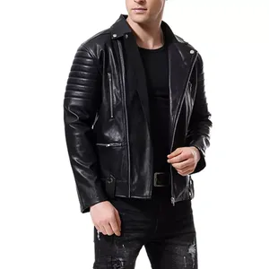 Leather Jacket Men Winter Motorcycle Zipper PU Leather Jacket Mens Lapel Collar Casual Fashion Street Autumn Black <b>Coat</b> - Product Image 2