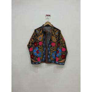 Women's Black Floral Embroidered <b>Quilted</b> Jacket Colorful Traditional Ethnic Design 100% Cotton Eco-Friendly <b>Thick</b> - Product Image 1
