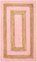 Tapis d'intérieur rectangulaire en jute naturelle rose tissé à la main avec bordure décorative pour salon, chambre et décoration intérieure